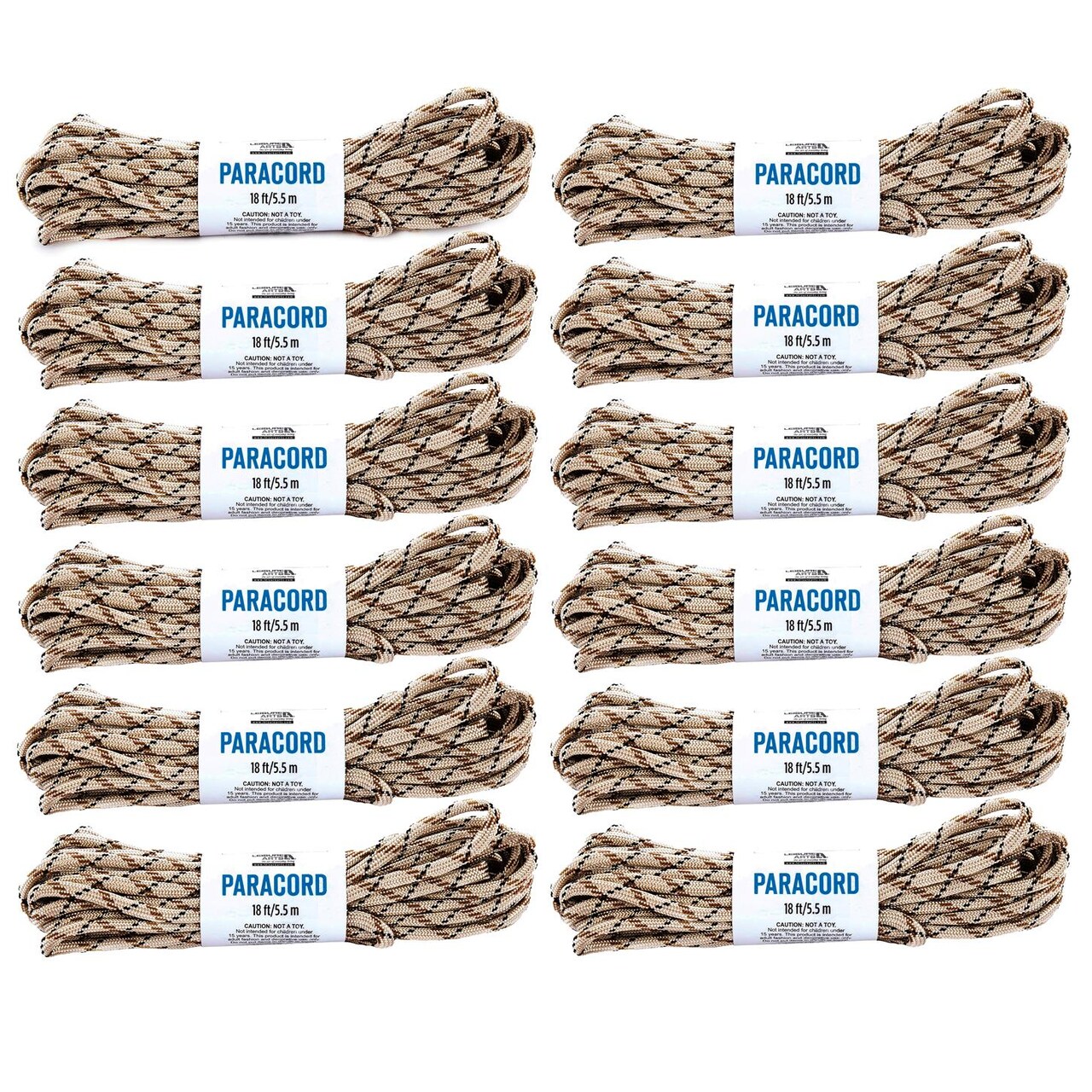 Essentials By Leisure Arts Paracord Bundle, Variegated Beige 12Pc - Nylon Rope, Parachute Cord For Crafts, Knots, Jewelry Making, Camping, Survival Gear, And More